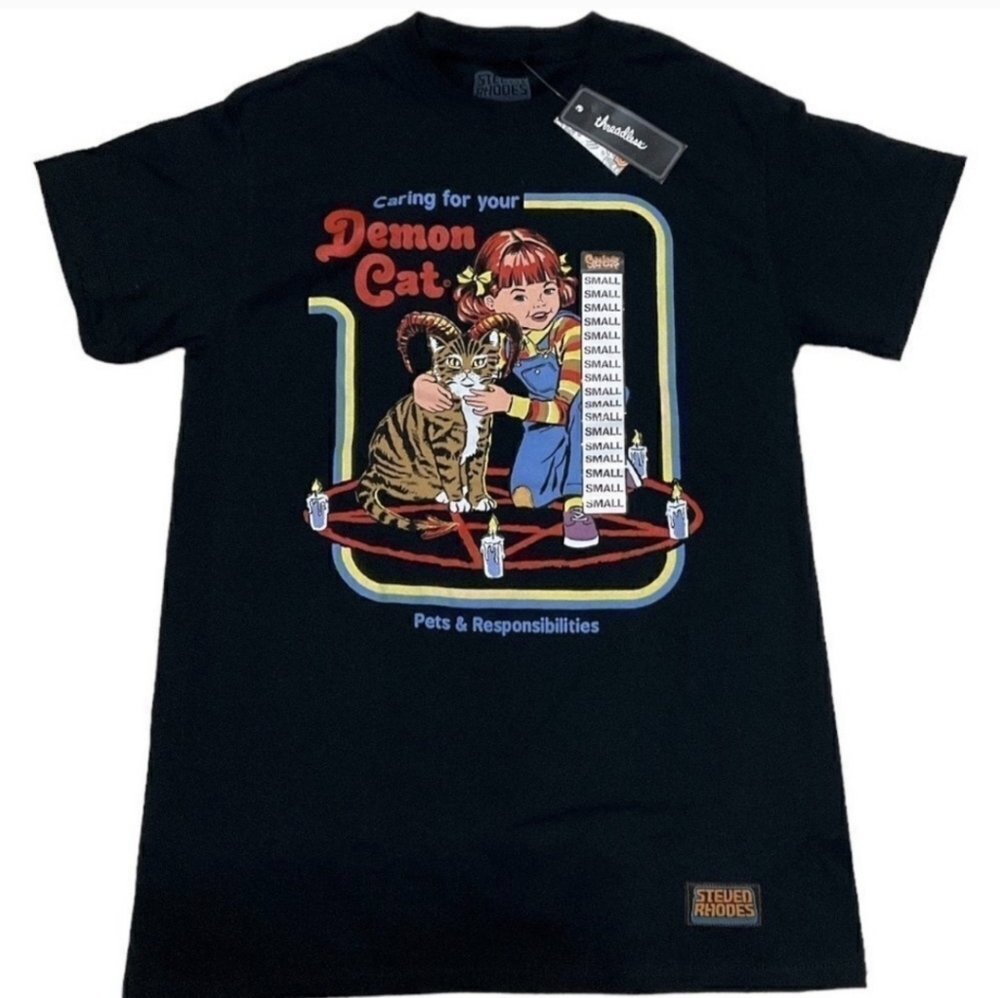 Spencer's Steven Rhodes Demon Cat Graphic Tee Size S